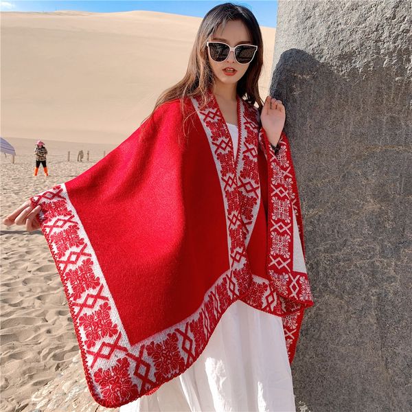 

2020 new korean fashion scarf women's all-match shawl cashmere scarf thickened dual-purpose cloak cloak coat, Blue;gray