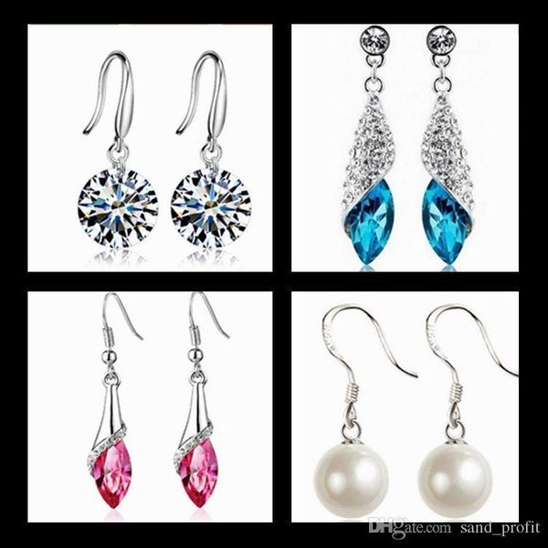 

luxury pearl dangle earrings designer earrings diamond earrings jewelry for women gift 4 pairs/set, Silver