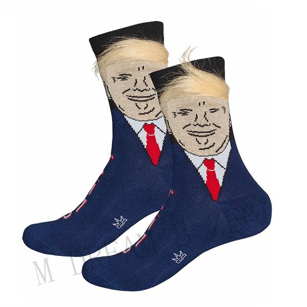 

funny president trump with 3d fake hair crew socks men women lection spoof streetwear party favor ahf448
