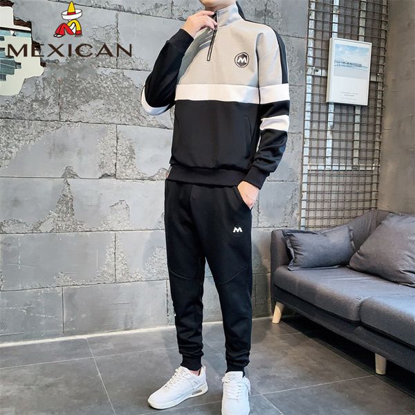 

mexican men's sweater suit men's spring and autumn youth korean classic simple long sleeve casual suit, Gray
