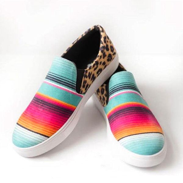 

2020women loafers leopard print stripe mixed color platform falts female canvas shoes ladies slip-on light casual shoes footwear, Black
