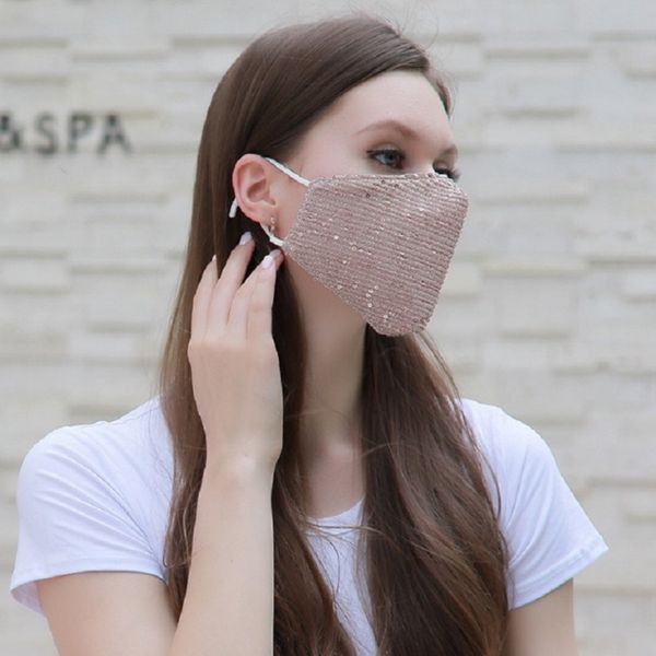 

3d sequins mask fashion bling washable reusable face care shield sun color gold shiny face cover designer masks pocket for pm2.5 filter