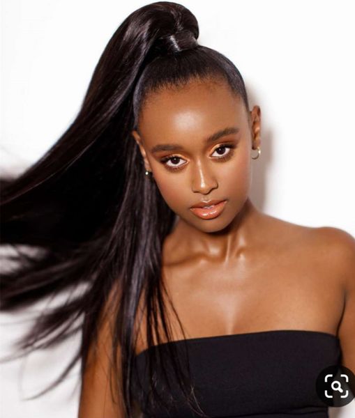

high sleek silky straight pony tail hairpiece wrap around instantgram brazilian ponytail 24inch 160g african american natural 1b, Black