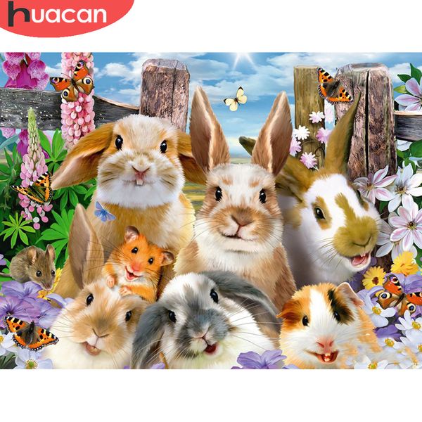 

huacan 5d diy diamond painting 5d rabbit full square round embroidery animal mosaic needlework decor diamond art