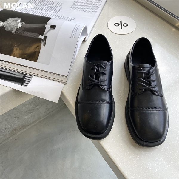 

molan brand design 2020 осень корейской горячей мод черных хорошая кожаная шнуровка osfords квартира обуви дама женских мокасины мокасины, Black