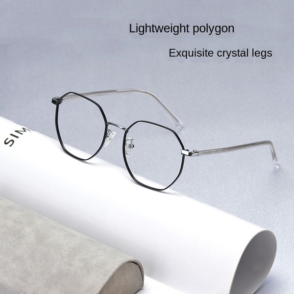 

polygon metal frame myopia anti-blue radiation frame plate crystal crystal glasses leg plain glasses, Silver
