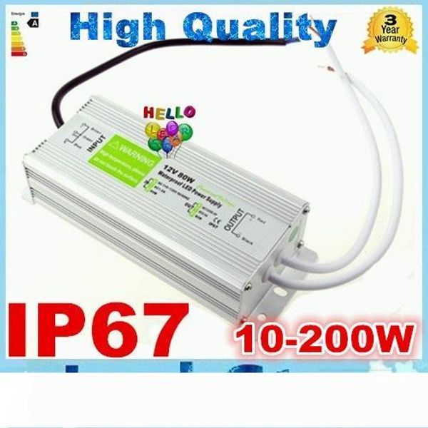 

12v 200w 150w 100w 60w 45w 30w 20w 10w led driver power supply waterproof outdoor ip67 dhl 10pcs lot