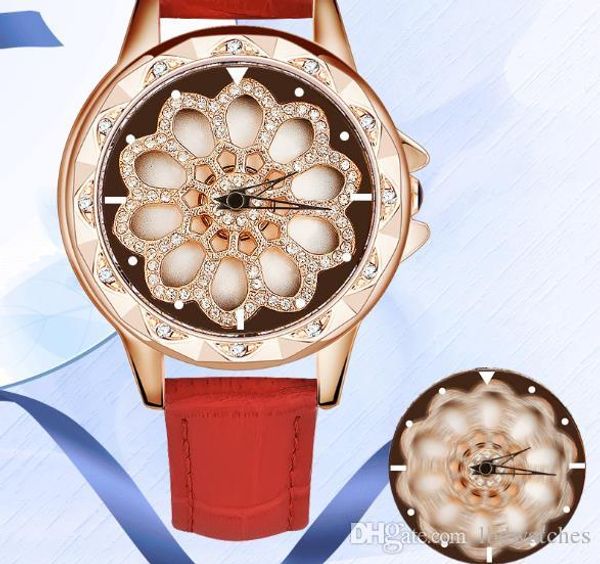 

bring lucky snowflake rotary drill 360Âº turn dial genuine leather waterproof watch fashion quartz watch female watch, Slivery;brown