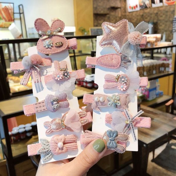

korean fashion children's hairpin set cute pink baby flower fabric duckbill clip side doll doll bangs broken hairpin, Slivery;white
