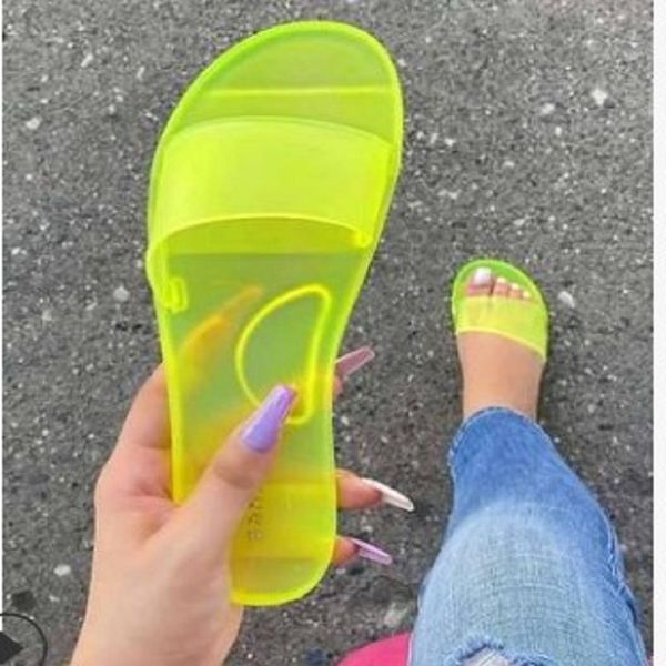 

summer women slippers jelly shoes candy colors transparent slides women's fashion casual slip on flat beach female shoes, Black
