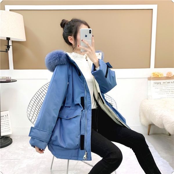 

cdxb0 вне сезона куртка магия наклейки магии наклейка тондэмун корейский длина velcro большой меховой воротник белая утка вниз вниз куртка ж, Black