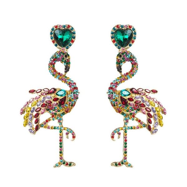 

multicolors resin crystal flamingo birds dangle earrings for women fashion jewelry trendy maxi statement earrings accessories, Silver