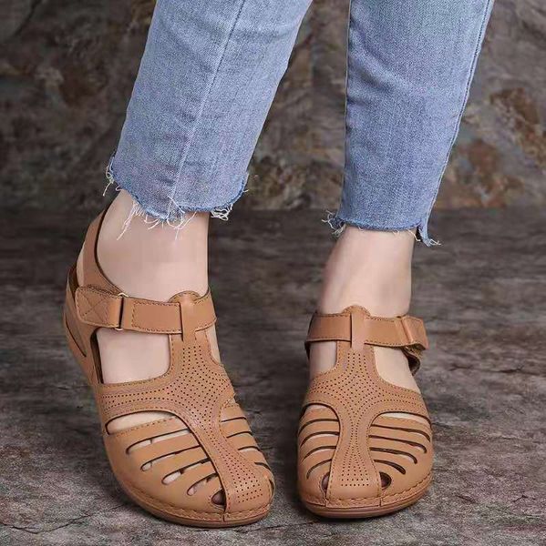 

women sandals summer ladies comfortable round toe ankle hollow sandals female soft sole shoes plus size 35-43, Black