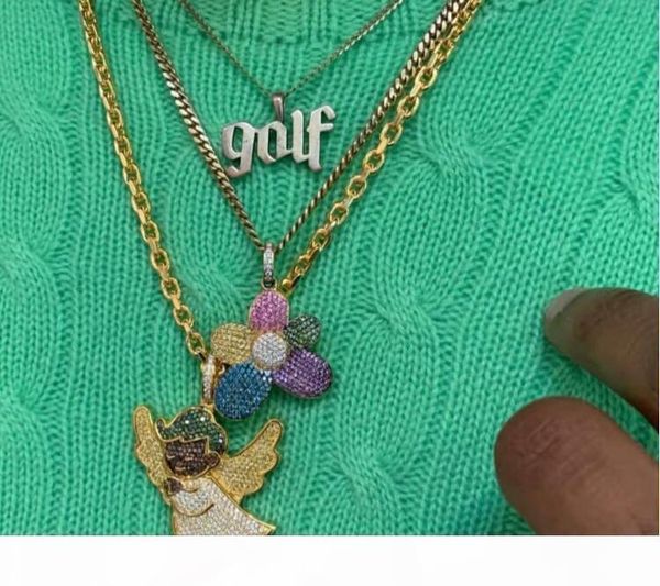 

y golf wang blingbling flower angel diamond hip hop necklace tyler the creator, Silver