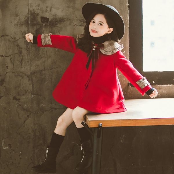 

girlsnew 2019 medium and large doll children's doll collar chinese red woolen coat girlscoat children's casual fashion, Blue;gray