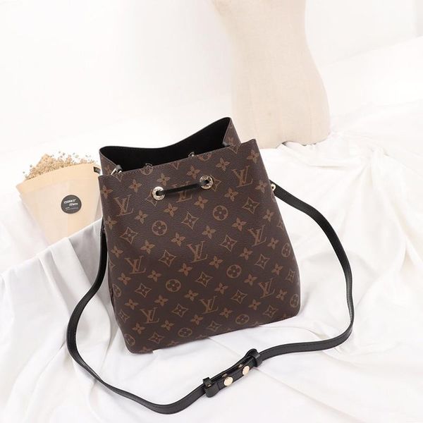 

new arrival vintage women leather bucket bag handbag drawstring ladies shoulder bag messenger large capacity crossbody bags with origin box