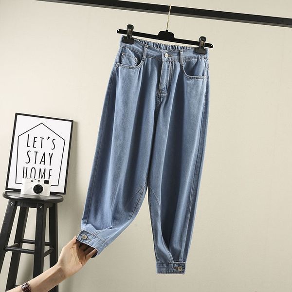 

oic45 super foreign ~ tencel ankle-length pants thin ice silk vertical loose harlan 200kg fat mm large and jeans trousers and jeans size wom, Blue