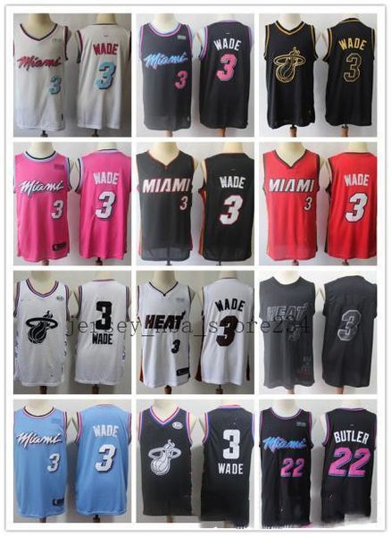 

2020 men mens miami nba heat newthrowback jerseys dwyane 3 wade basketball shorts basketball jerseys black white red pink