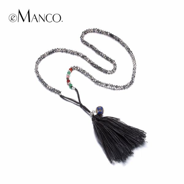 

emanco trendy luxury handmade black tassel long strand necklaces & pendants women crystals rope cloisonne stones jewelry, Silver
