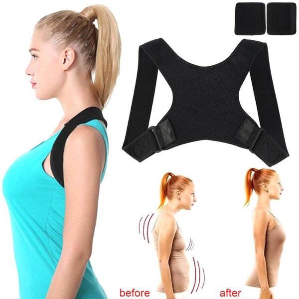 

shoulder support belt adjustable back posture corrector clavicle spine back shoulder lumbar posture correction drop-shipping, Black;blue