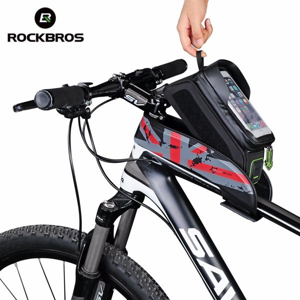 

rockbros bicycle front tube bag cycling bike frame saddle package for mobile phone waterproof touch screen bike accessories mx200717