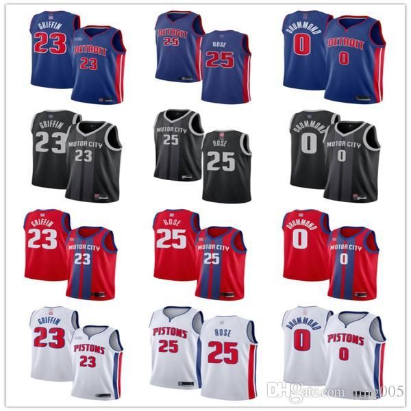 

mens womens youth detroit pistons 25 derrick rose 0 andre drummond 23 blake griffin blue white red custom basketball jerseys, Black;red
