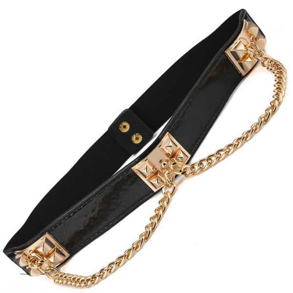 

ladies belted belt wild dress elastic waistband waist chain gold layer banquet dress women's elastic belt thin, Black;brown