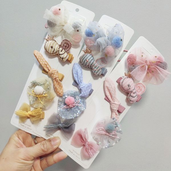 

hipster korean style children's hair lace butterfly accessories set cute bee lace hairpin hairpin fabric butterfly hair ring new, Slivery;white