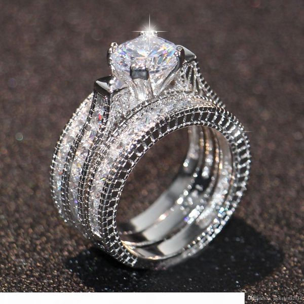 

e engagement z simulated diamond diamonique 14kt white gold filled 3 wedding women ring sets gift size 5 -11, Slivery;golden