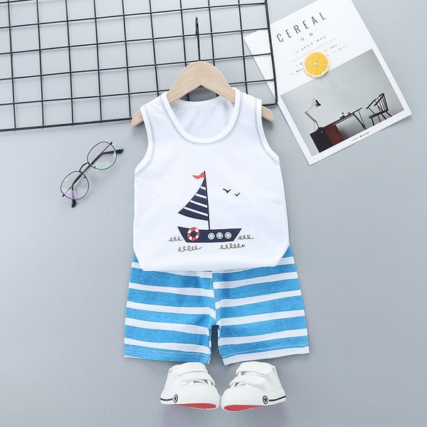 

baby vest shorts cotton baby thin suit pants suit vest pants set sleeveless base children's summer clothes for men and women, Blue
