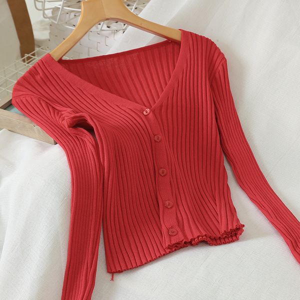 

elegant 2020 spring sweater women solid v-neck long sleeve knitted jumper casual short elastic slim pleated cardigan, White;black