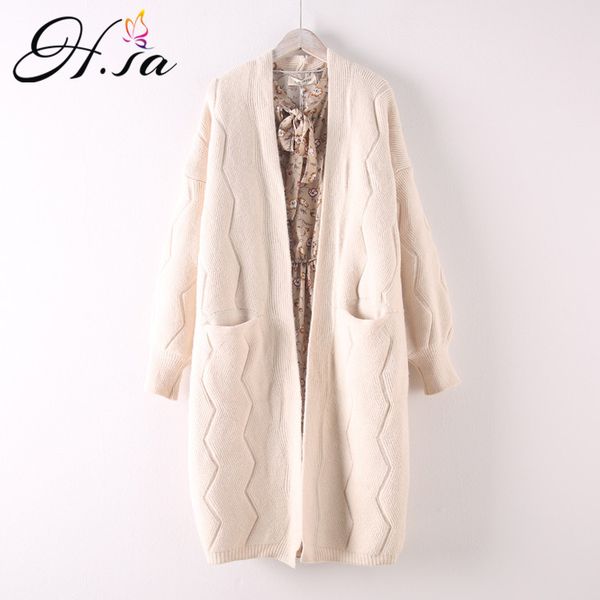 

hsa women long cardigans for autumn winter warm oversized cardigans poncho korean knit jacket sueter mujer invierno 2020 coat, White