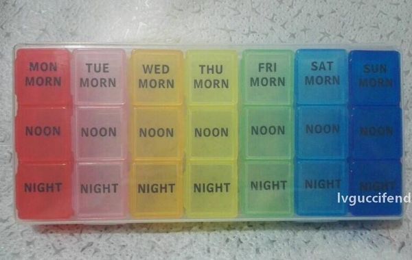 

english one week colorful 3 small grid 7 days 21 grid pill box old man gift hook-type pill box storage box