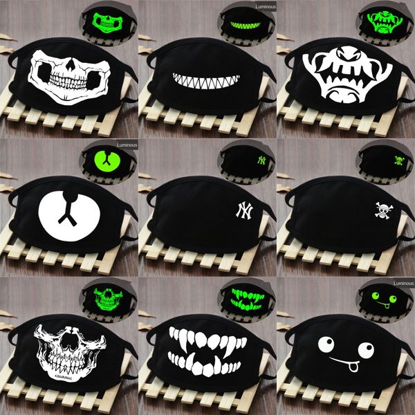 

triple white monkey mouth mask reusable cartoon print cubrebocas con sonrisa ultraviolet proof washable running riding bike mycutebaby007#91, Black