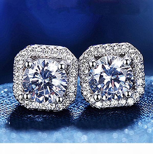 

new arrival stunning luxury jewelry 925 sterling silver round cut white z cz diamond square popular star women stud earring gift, Golden;silver