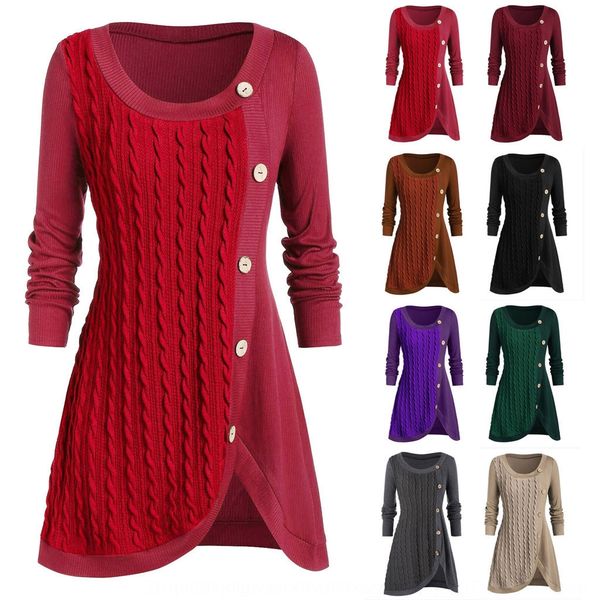 

большой размер вокруг шеи женщин длинный рукав кнопка свитер украшения нерегулярные шить трикотажный свитер для женщин, White;black