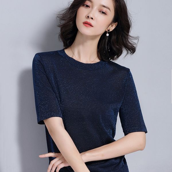 

short-sleeved knitted 2020 women's t- t-shirt summer new gold thread dotted bright silk knitted shirt women's top, White