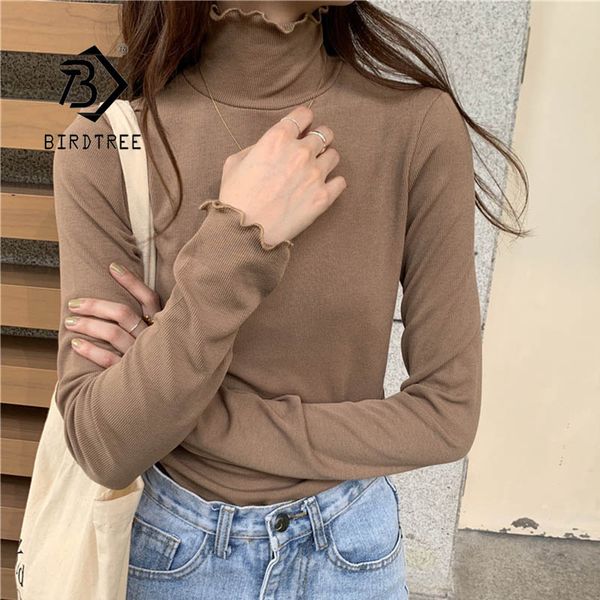 

2020spring autumn women t-shirts solid turtleneck long sleeve ladies bottoming shirts female tshirts t07513r, White