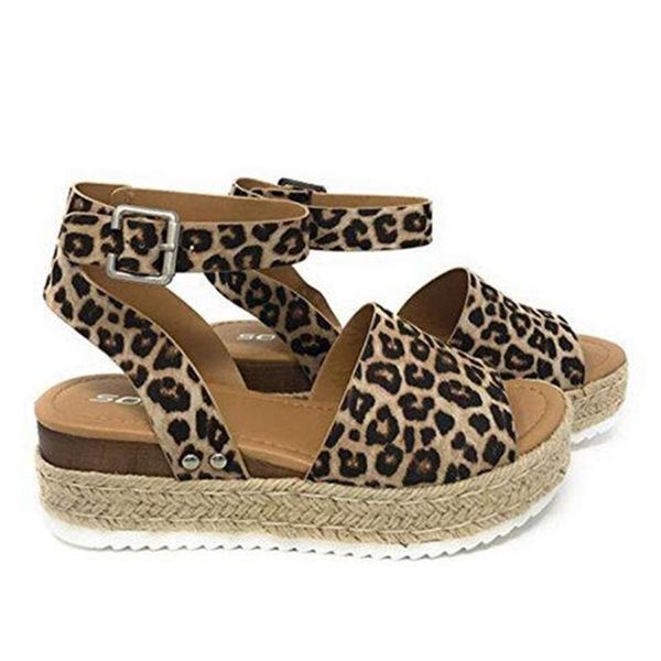 

2019 new sandals leopard wedge sandals ladies high heels summer women's shoes flip thick sandalias mujer#15 cs09, Black