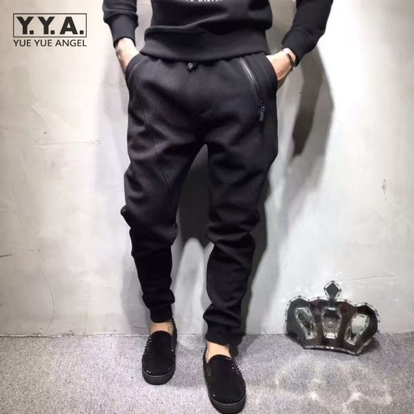 

harajuku autumn mens casual black sweatpants fashion design street lace up elastic waist slim fit drop crotch men harem pants