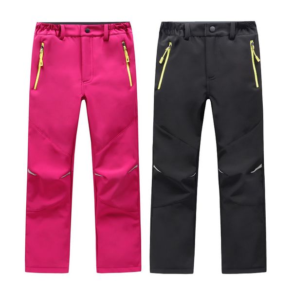 

winter autumn outdoor children trousers quick-drying soft shell waterproof pants boys girls windproof keep warm skiing pants, Black;green