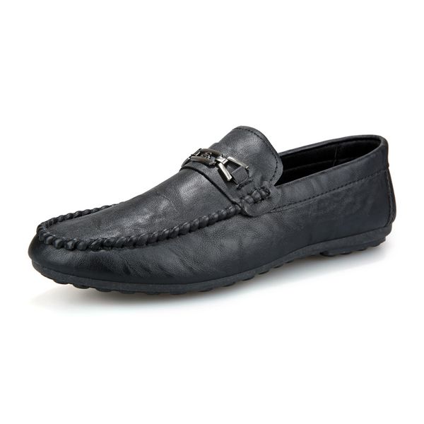 

italian men casual driving shoes soft leather metal buckle handmade mens loafers moccasins breathable slip on boat shoes, Black