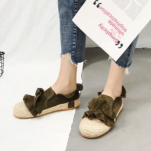 

2020 spring single shoes new linen-side flat casual shoes women's all-match comfortable fisherman ruffled tide, Black