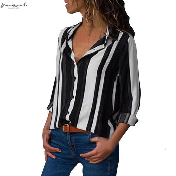 

shirt regular women black 4xl 5xl plus size shirt casual cuffed long sleeve v neck button up striped shirt blouse koszula, White