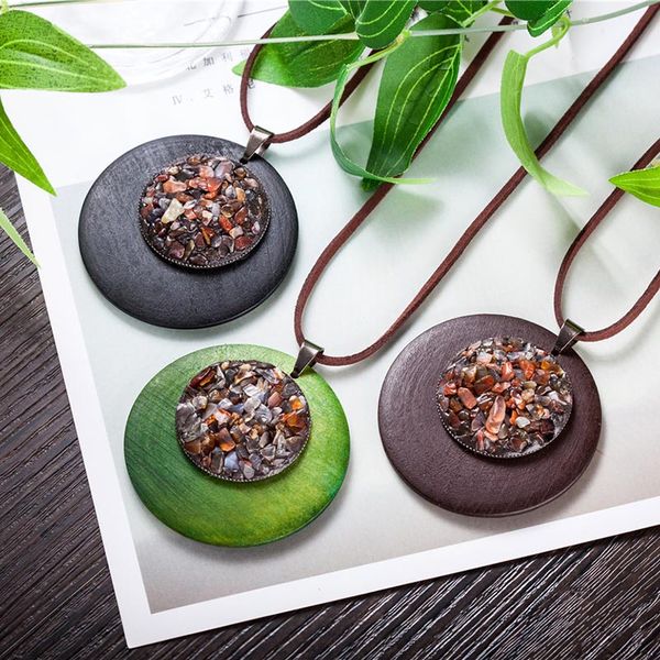 

vintage woman choker necklace wholesale fashion jewelry wooden with stones pendant long necklace for women collares christmas gift, Golden;silver