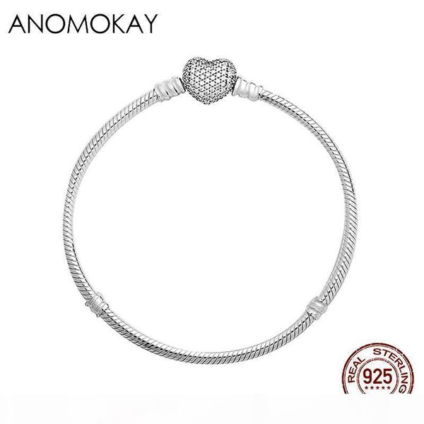 

anomokay authentic 100% 925 sterling silver bracelet romantic heart charm bracelet for women sterling silver jewelry, Golden;silver