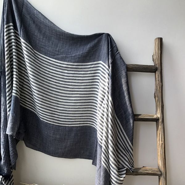 

men's cotton and linen autumn new striped cotton and linen scarf women's thin scarf, Blue;gray
