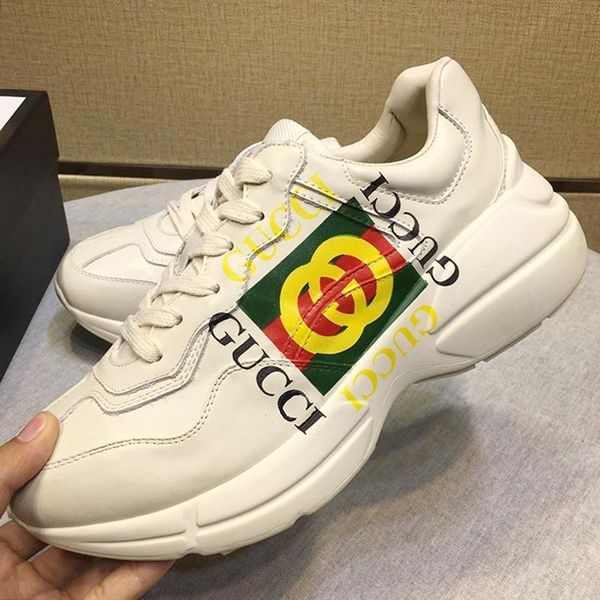 

women shoes fashion sneakers luxury rhyton leather sneaker sports scarpe da donna with origin box sports women shoes lace -up chaussures, Black