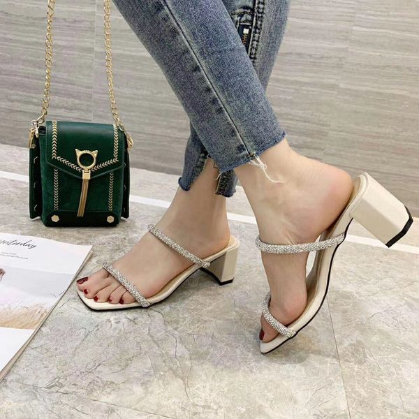 

2020052601y iovry/black genuine leather rhinestone chunky kitrne heels slides sandals 6cm lambskin fashion square toe