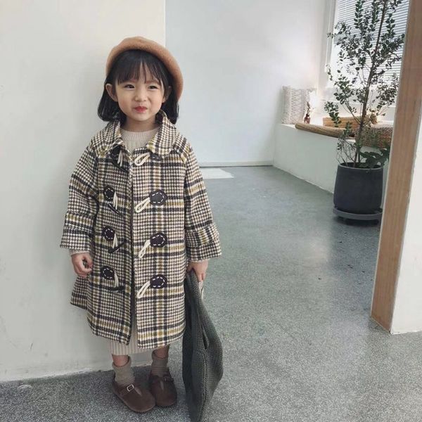 

pc2th 18 striped plaid mid-length woolwool single row croissants lapel woolen girlscoat 18 striped plaid mid-length woolwool single row croi, Blue;gray